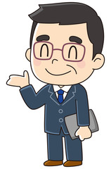 手差しするスーツの男性