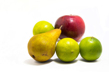 Fototapeta na wymiar Natural fruits composition, apple lime pear