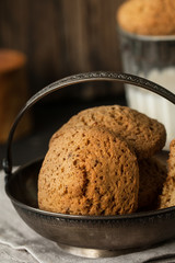 Oat cookies  on vintage old plate, still life