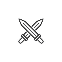 Crossed swords outline icon. linear style sign for mobile concept and web design. simple line vector icon. Symbol, logo illustration. Pixel perfect vector graphics