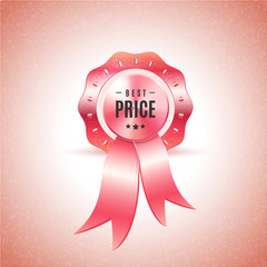 Red exclusive offer shiny badge for your products. Best price banner with ribbons. Vector illustration