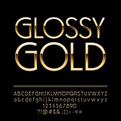 Vector Glossy Elegant Gold Alphabet. Luxury set of glamour Letters, Numbers and Symbols