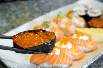 sashimi sushi set on plate Japanese food