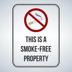 No smoking sign. This is a smoke free property. Vector illustration isolated on white background.