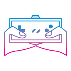 young man hands holding video game control push buttons vector illustration degrade color line image
