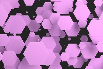 Violet hexagons of random size on black background