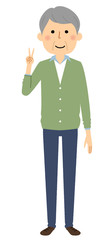 シニア男性　おじいちゃん　Vサイン　ピース