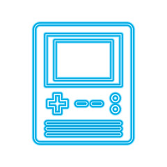 retro portable video game console gadget vector illustration blue neon line design