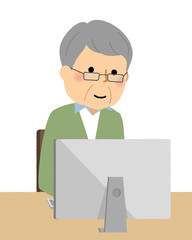 シニア男性　おじいちゃん　PC