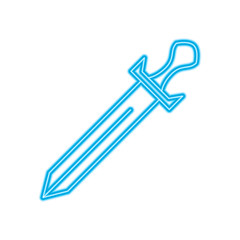 sword weapon battle handle vintage vector illustration blue neon line design