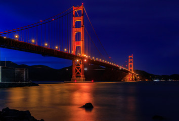 Fototapeta na wymiar Sunset at the beach by the Golden Gate Bridge in San Francisco California