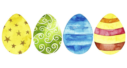 Watercolor eggs set for Happy Easter. Perfect for you postcard design,invitations,projects,wedding card,poster,packaging,congratulation.