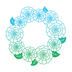 floral wreath flower carnations leaves nature vector illustration degrade line color design