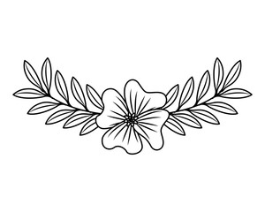 cute flower periwinkle and branch with leaves foliage decoration vector illustration outline desing