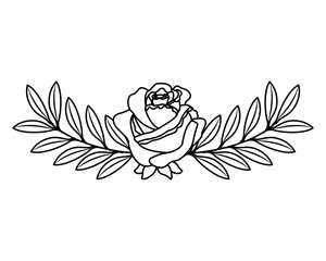 cute flower rose and branch with leaves foliage decoration vector illustration outline desing