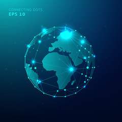 Global network connection with business concept and world map line, vector illustrator