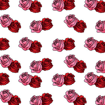 red and pink roses flower ornament pattern vector illustration