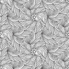 Black and white abstract doodles seamless pattern.