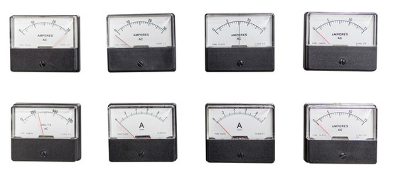 Voltmeters and ammeter in white backdrop