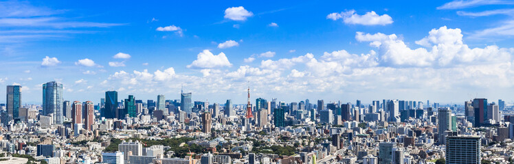 東京　青空と都市風景　ワイド