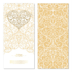 Arabesque eastern element white and gold background card template vector