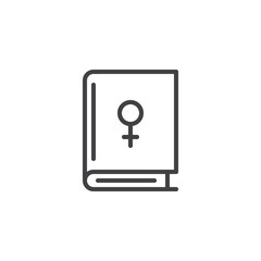 Book with female sign outline icon. linear style sign for mobile concept and web design. Gender book simple line vector icon. Symbol, logo illustration. Pixel perfect vector graphics