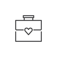 Briefcase with heart outline icon. linear style sign for mobile concept and web design. Woman's bag simple line vector icon. Symbol, logo illustration. Pixel perfect vector graphics