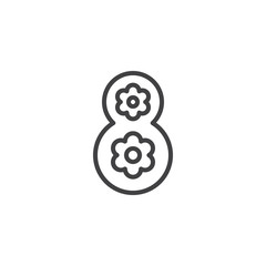 Number eight with flowers outline icon. linear style sign for mobile concept and web design. Women's day simple line vector icon. Symbol, logo illustration. 