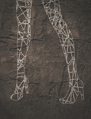 Slim elegant woman legs silhouette textured by lines and dots pattern. Legs design element.