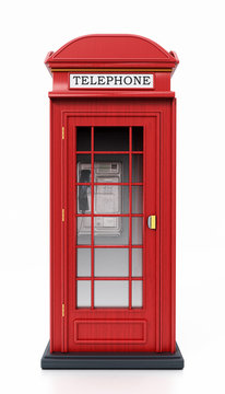 Red British phone booth isolated on white background. 3D illustration