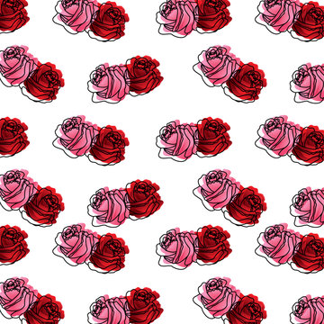 red and pink roses flower ornament pattern vector illustration