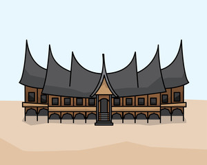 gadang traditional house illustration design.cartoon style design.designed for animation