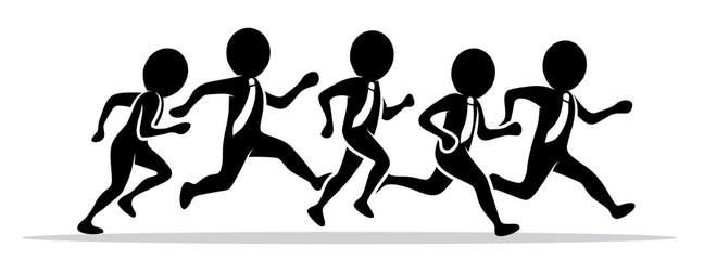 Gruppe laufender Geschäftsleute – schwarz-weiß / Vektor / Flat Design