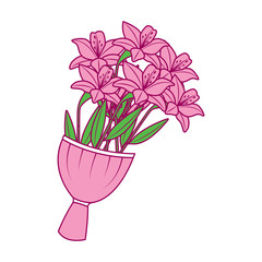 elegance delicate bouquet lilies flowers wrapped vector illustration pink and green image
