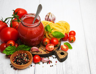 Jar with tomato sauce