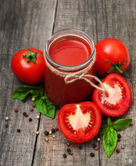 Jars with tomato juice