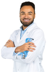 African-American black doctor man isolated white background