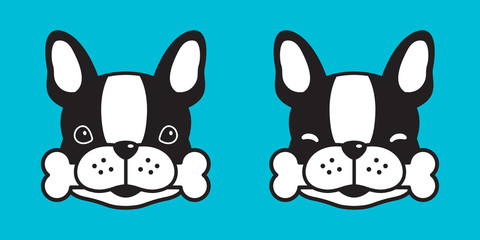 dog vector french bulldog bone smile character cartoon illustration