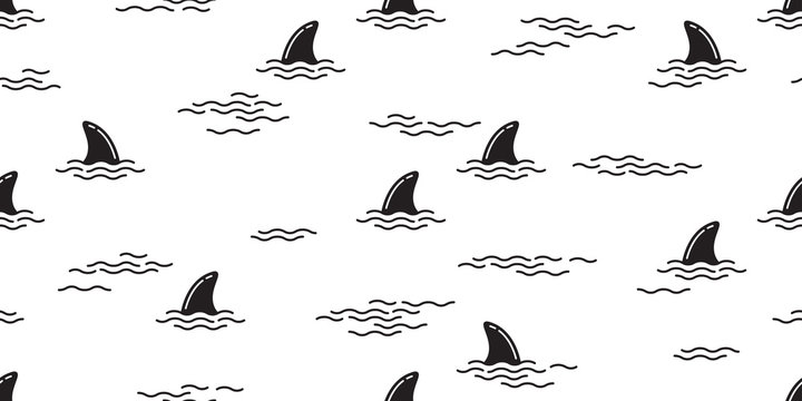 shark fin seamless pattern dolphin isolated vector whale ocean wave sea island beach tropical background wallpaper