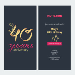 40 years anniversary invitation card vector