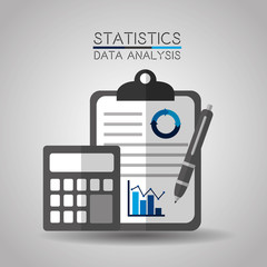statistics data analytics clipboard calculator and pen business vector illustration
