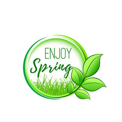 Springtime green leaf and grass vector icon