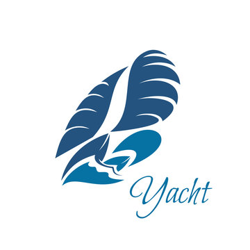 Yachting club blue yacht and waves vector icon