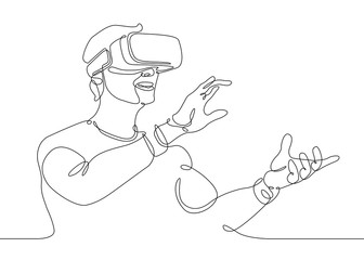 continuous line drawing Man in glasses device virtual reality