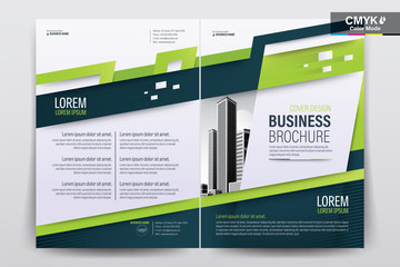 Brochure, Booklet, Cover Layout Design with Green Geometric, A4 Size Vector Template