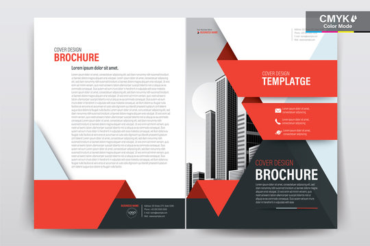 Brochure, Booklet, Cover Layout Design with Red Geometric, A4 Size Vector Template