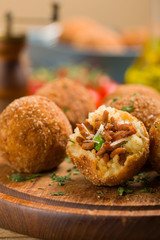 Rice balls with minced meat.