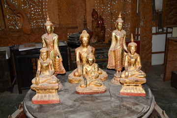 figurines Golden color in Thai store.Culture of Thailand