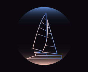 Modern Neon Thin Icon of ship on Black Background.