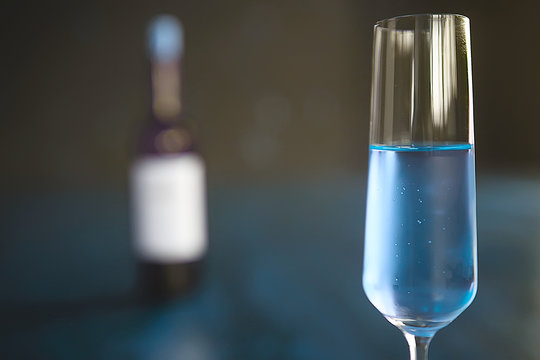 blue cocktail in the restaurant glass of drink alcohol drink